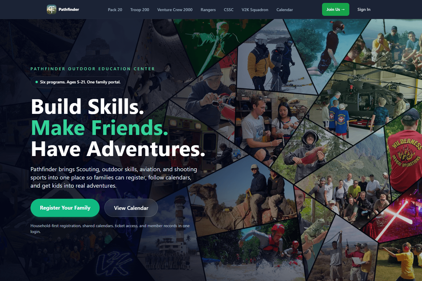 Pathfinder home page with the Register Your Family button.